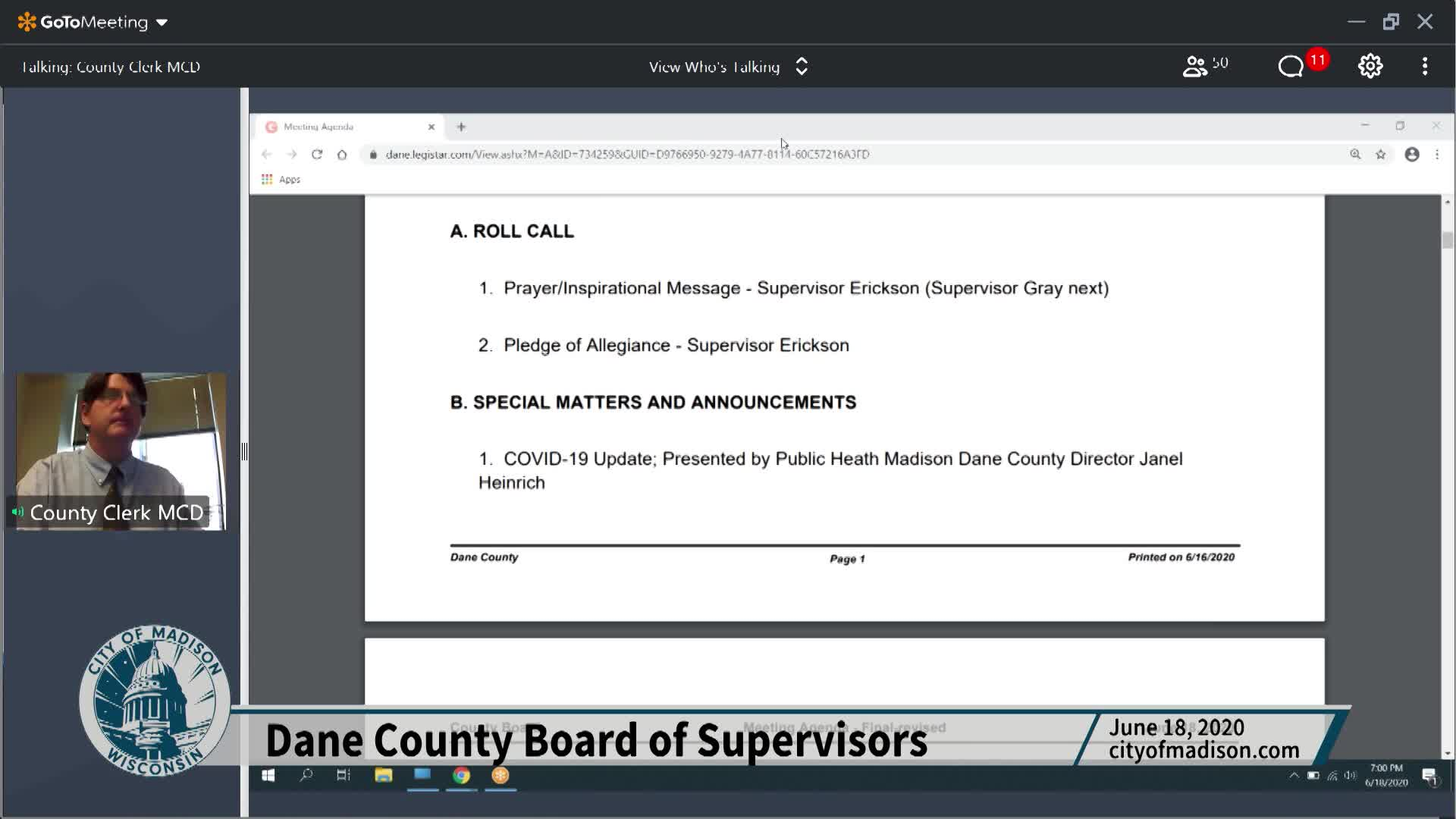 Thumbnail image for Dane County Board of Supervisors: Meeting of June 18, 2020